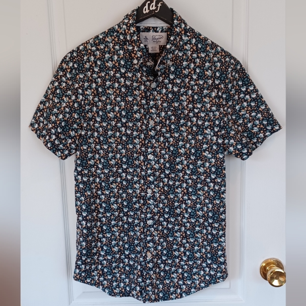 AN ORIGINAL PENGUIN BY MUNSINGWEAR MEN'S SMALL BUTTON-DOWN SHORT-SLEEVED SHIRT